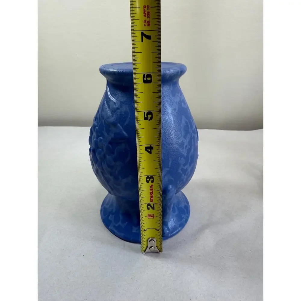 Vintage Red Wing Pottery #858 Double Handle Blue Speckled Vase Floral Relief USA